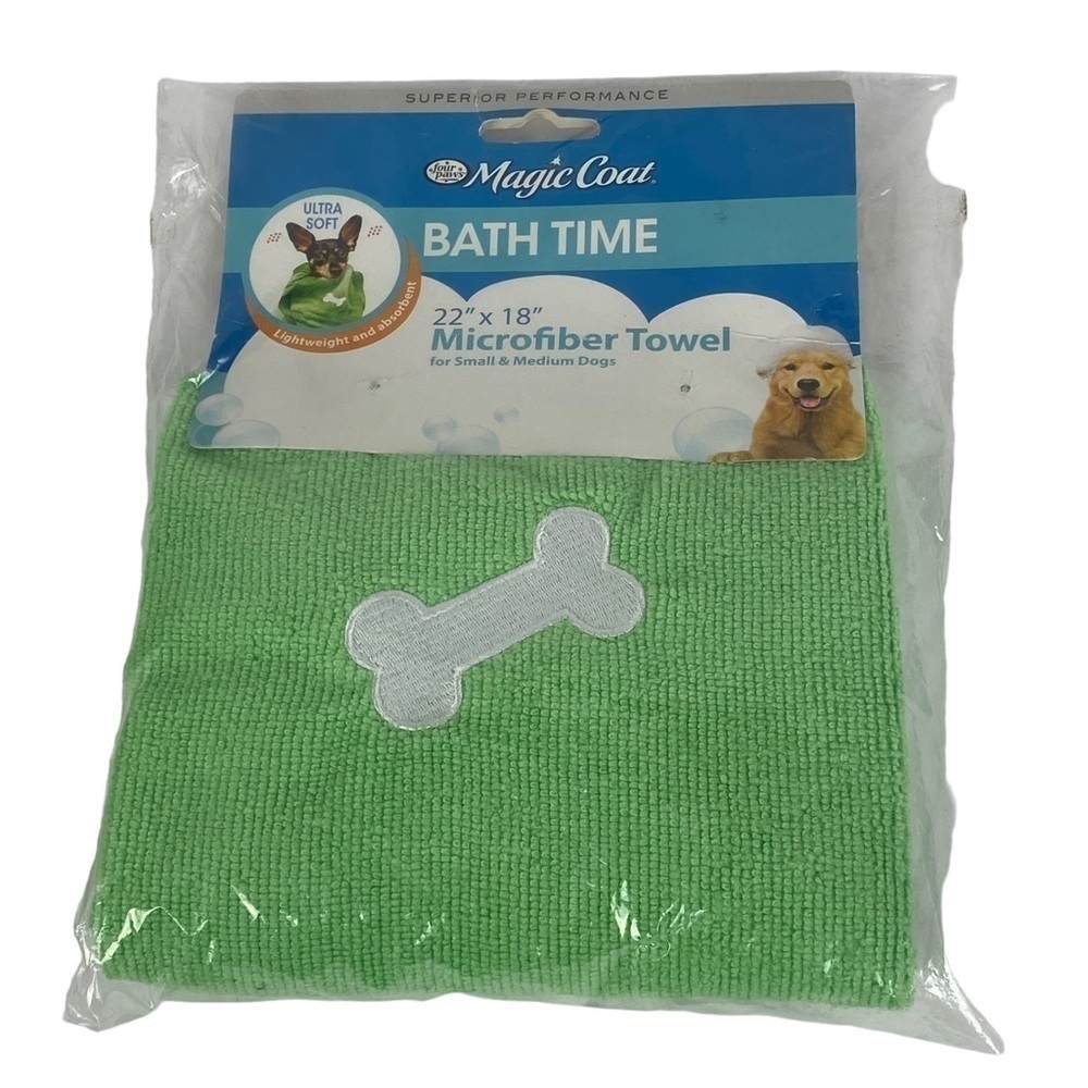 Magic Coat Bath Time Microfiber Towel‎ 22"x18" Green Small/Medium Dogs NEW